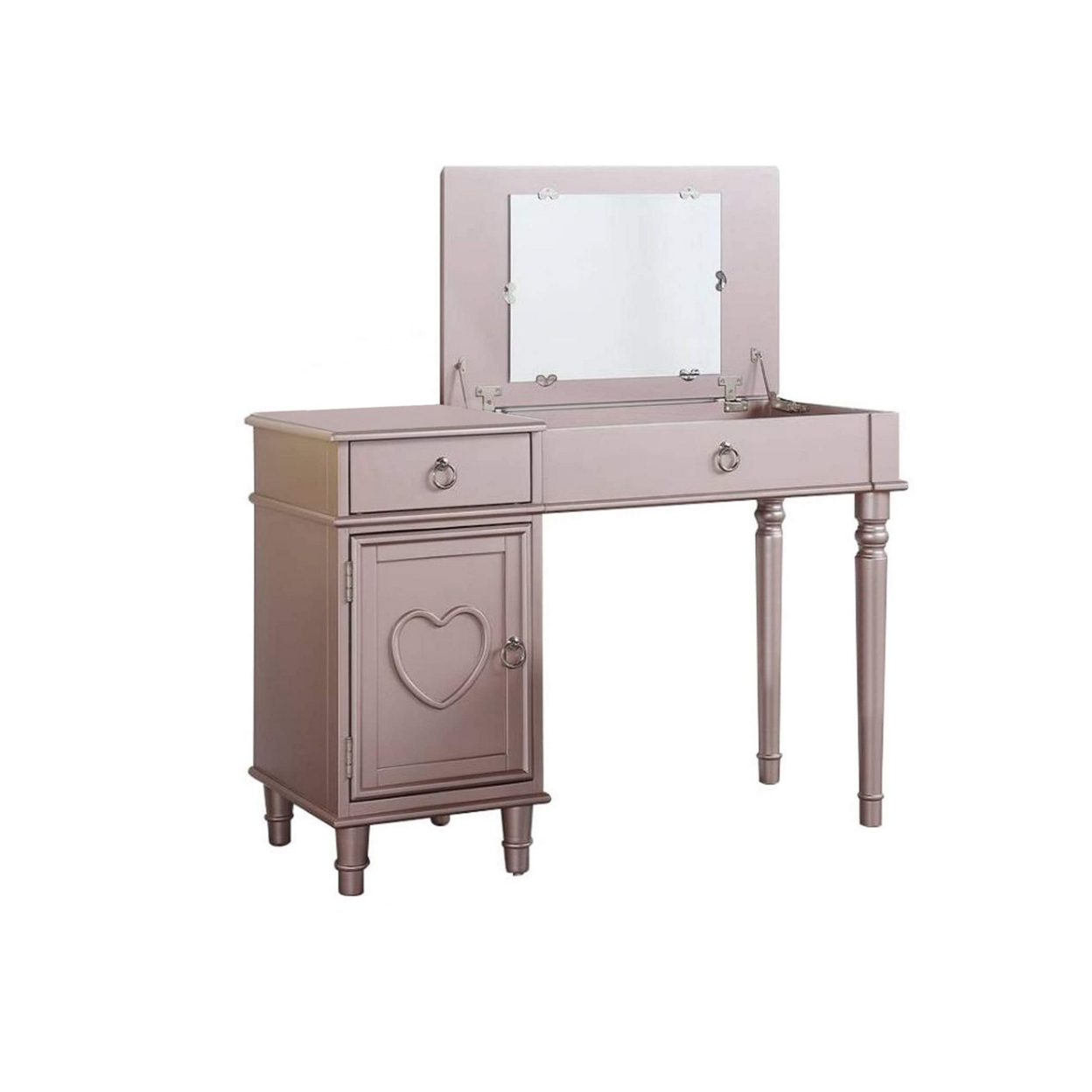 43 Inch Vanity Set, Accent Mirror, Included Matching Stool, Rose Gold Wood