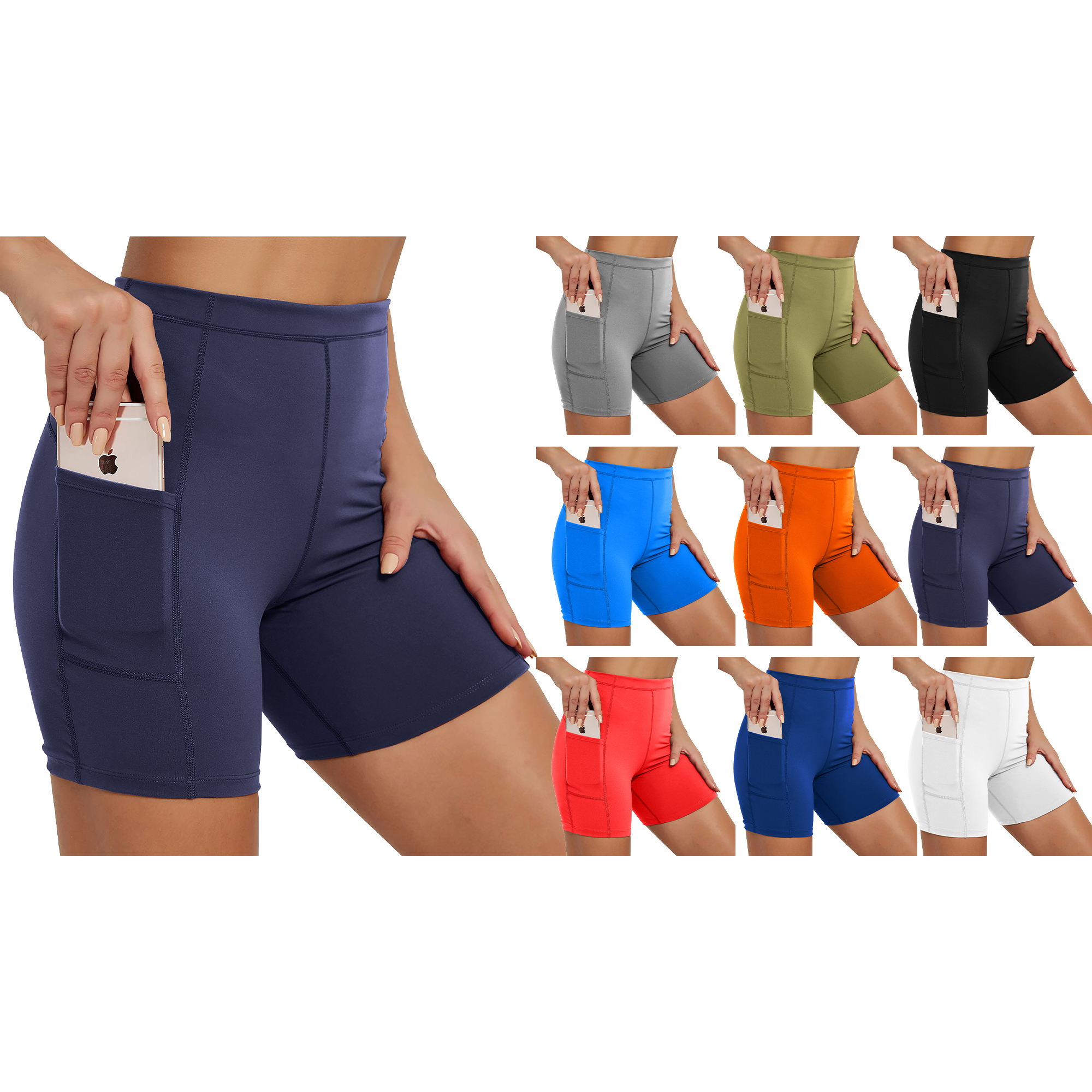 2-Pack Women's Workout Compression Training Shorts With Pocket Moisture Wicking Soft Solid Active Wear Bottoms For Fitness Gym Yoga Wear - M