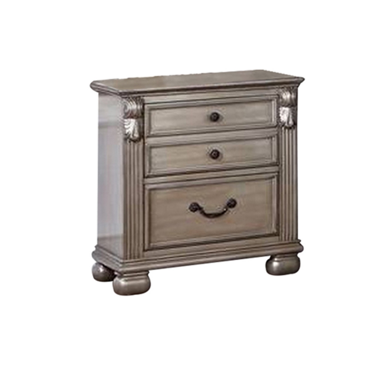 Aza 28 Inch Classic 3 Drawer Nightstand, Metal Drop Handles, Champagne Gold