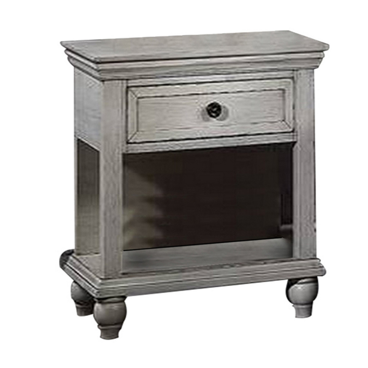 Zea 24 Inch Solid Wood Nightstand, 1 Drawer And 1 Lower Display Shelf, Gray