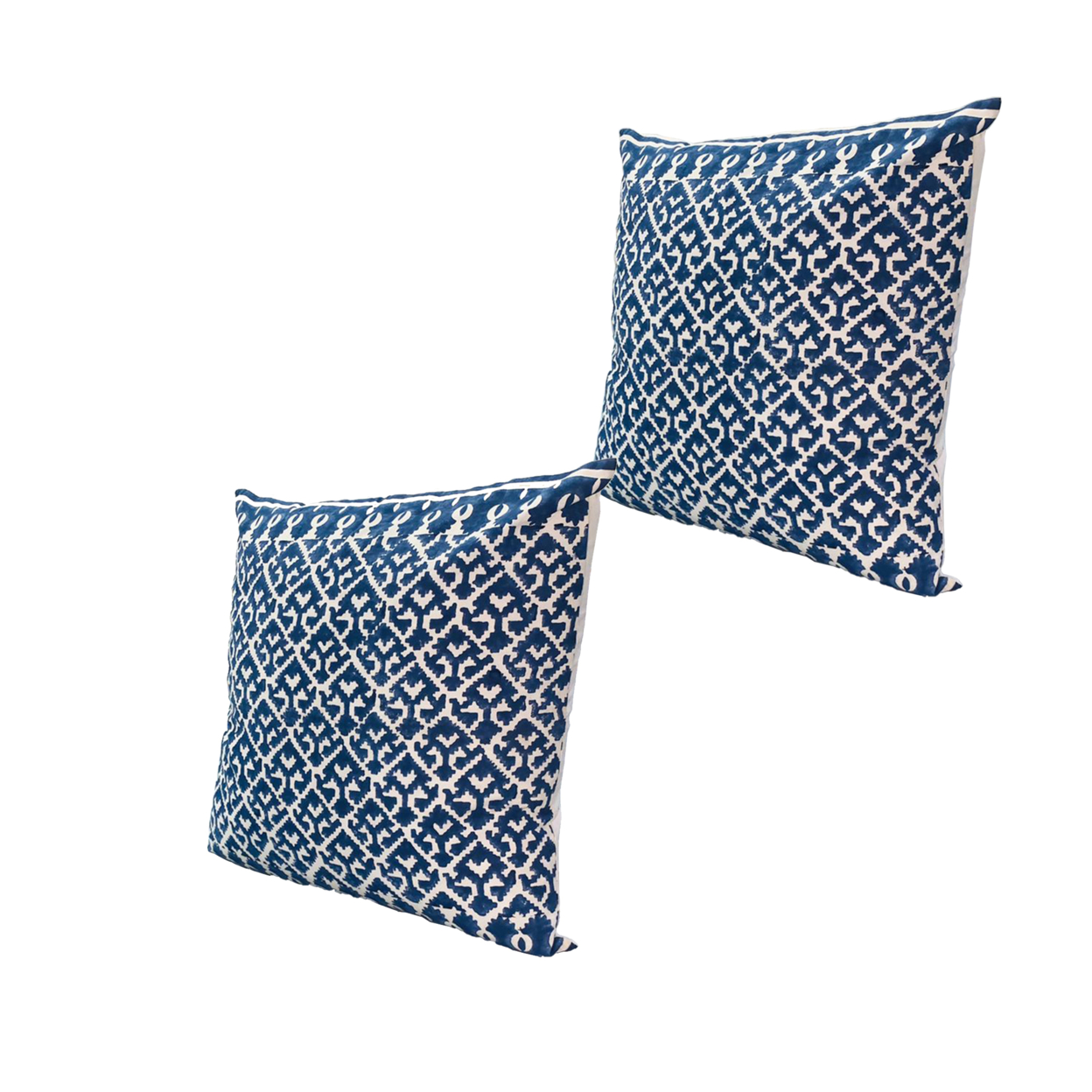 18 X 18 Square Accent Pillows, Trellis Pattern, Cotton Cover, Set Of 2, Blue, White