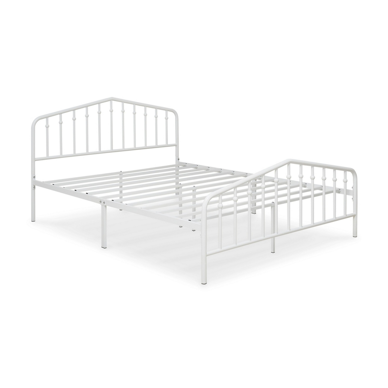 Queen Size Platform Bed, Classic Arched Headboard, White Metal Frame
