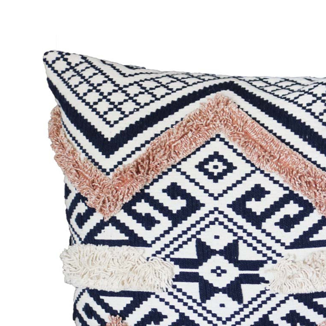18 X 18 Handcrafted Square Jacquard Cotton Accent Throw Pillow, Geometric Tribal Pattern, Set Of 2, White, Black, Beige