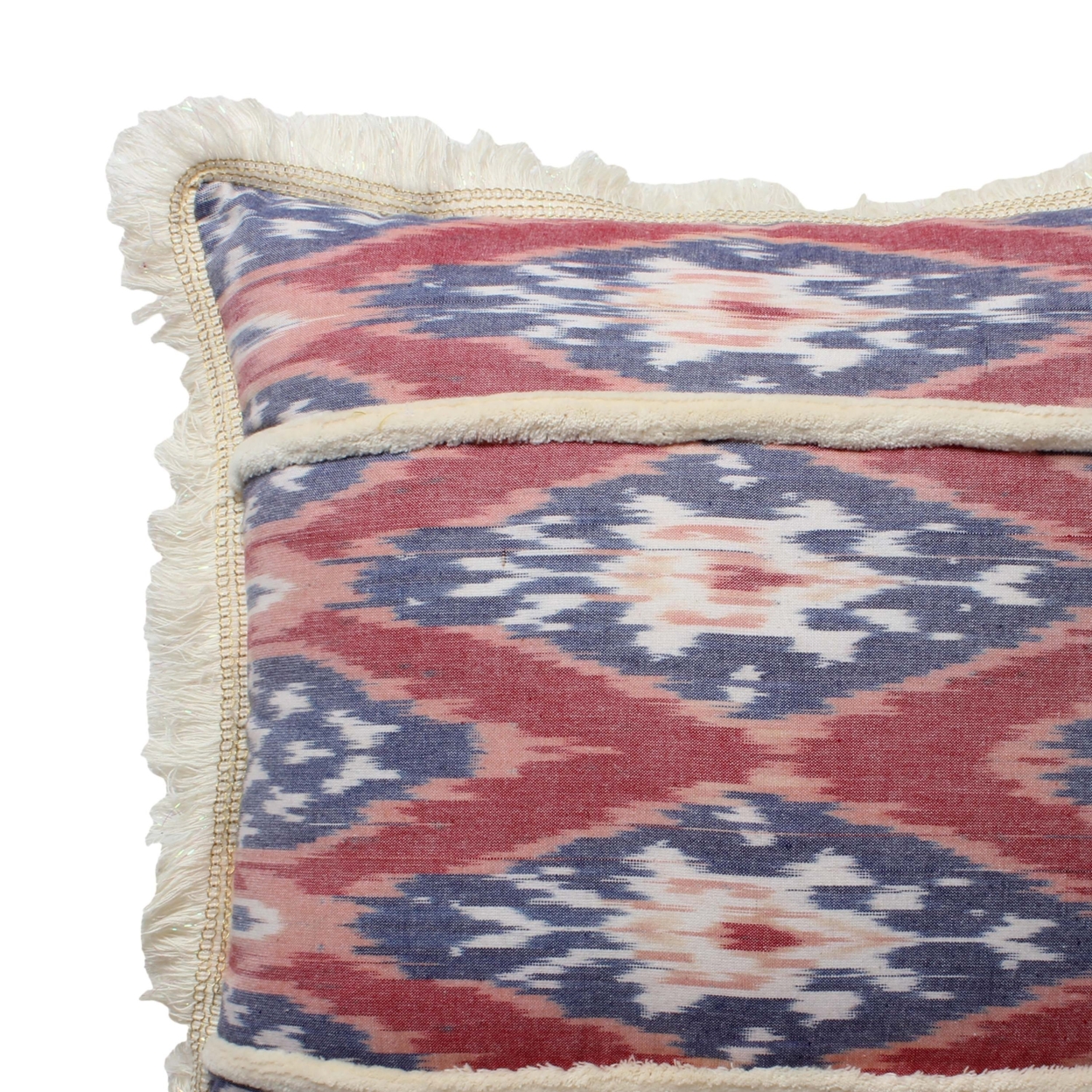 18 X 18 Handcrafted Square Cotton Accent Throw Pillow, Floral Ikat Dyed Pattern, Fringe Accent, Set Of 2, Multicolor