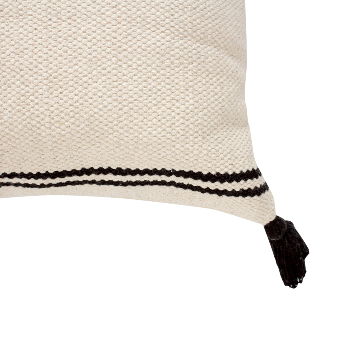 18 X 18 Square Cotton Accent Throw Pillow With Simple Striped Pattern And Tassels, Set Of 2, White And Black