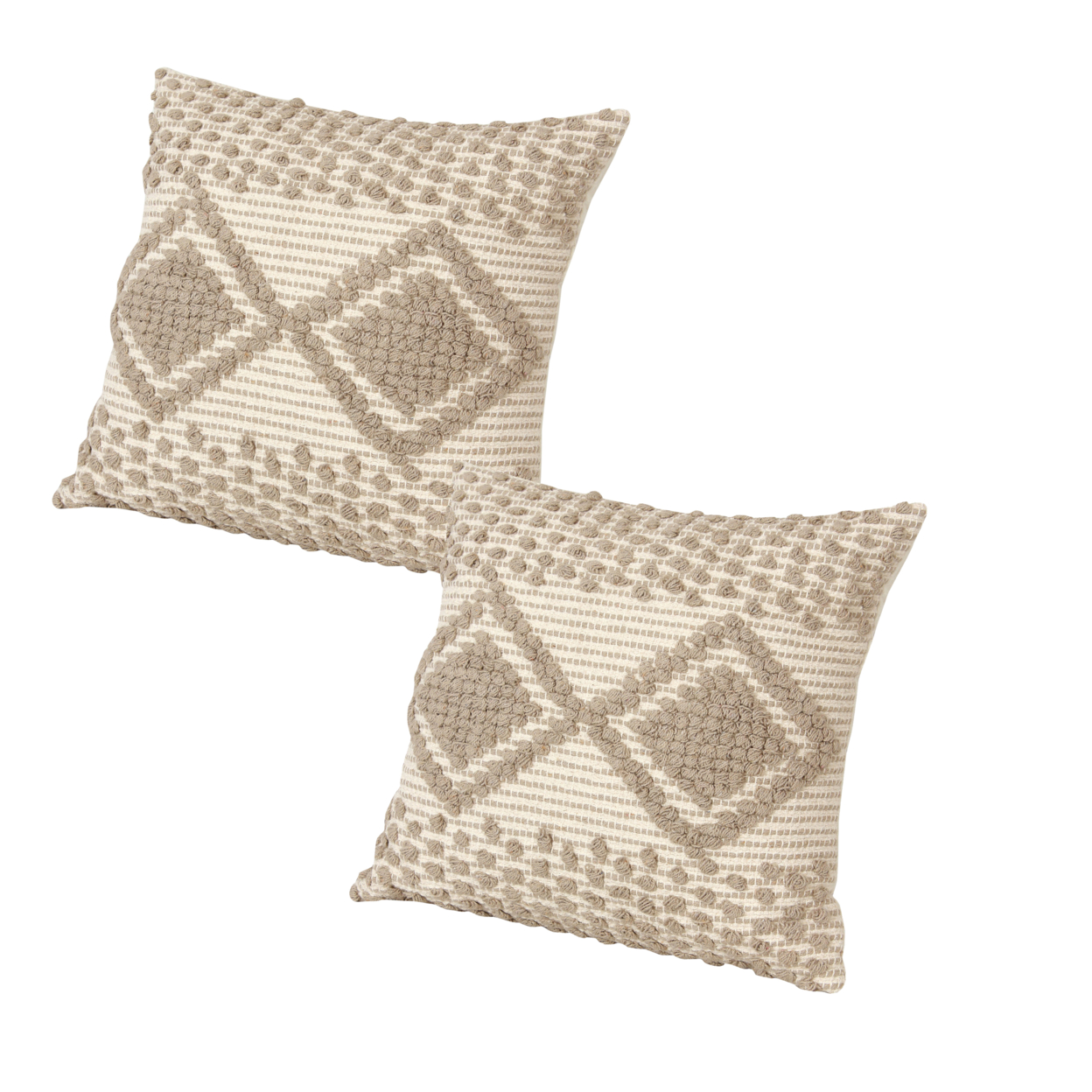18 X 18 Square Cotton Decorative Accent Throw Pillow, Raised Diamond Embroidery, Set Of 2, Beige