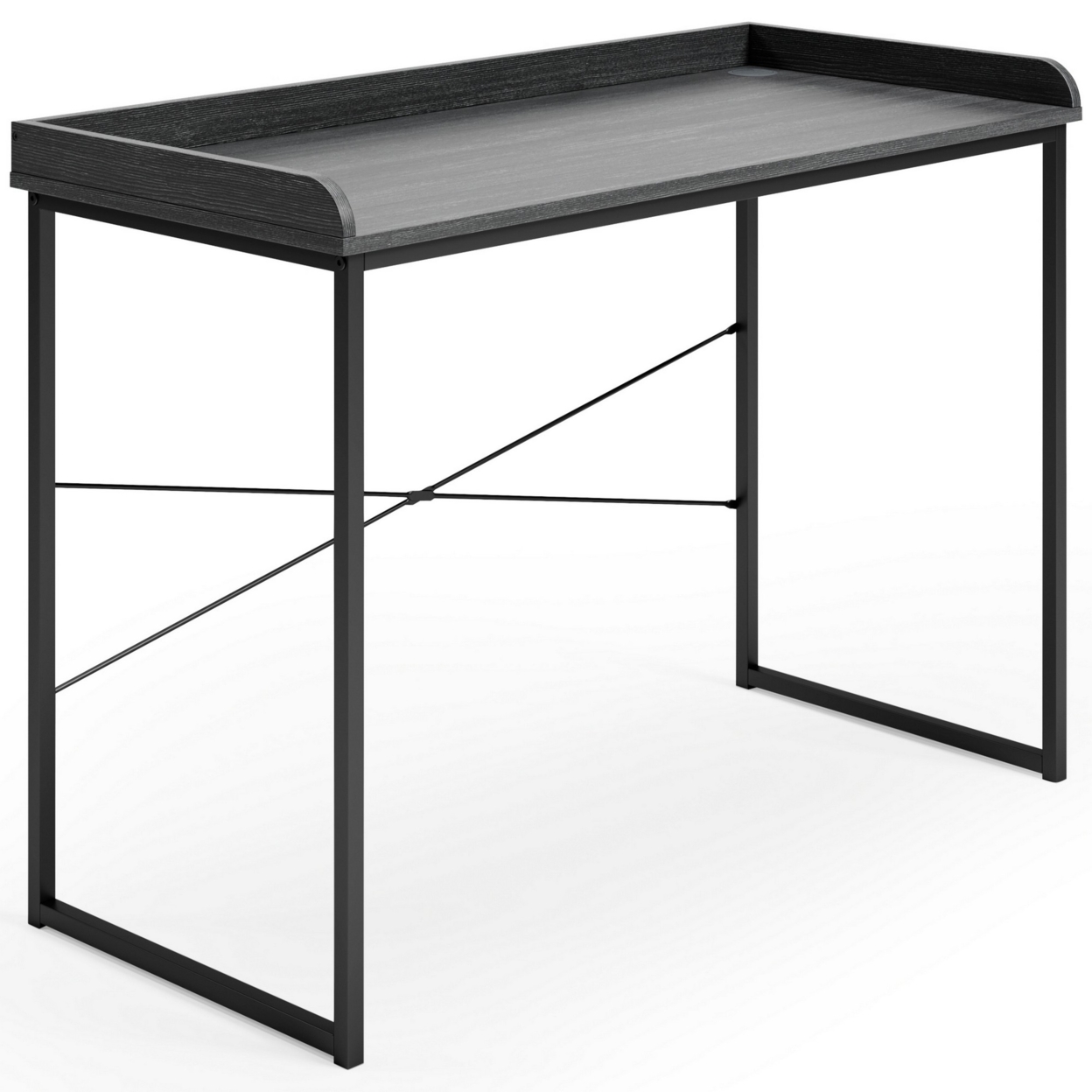43 Inch Modern Home Office Desk, Wood Top With Rails, Black Metal Frame