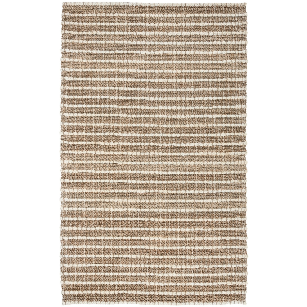 Josie 8 X 10 Area Rug, Handwoven Jute, Braided And Coiled White Stripes - Saltoro Sherpi