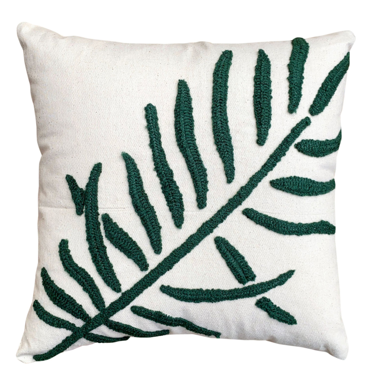 17 X 17 Inch Square Cotton Accent Throw Pillows, Leaf Embroidery, Set Of 2, White, Green, Yellow