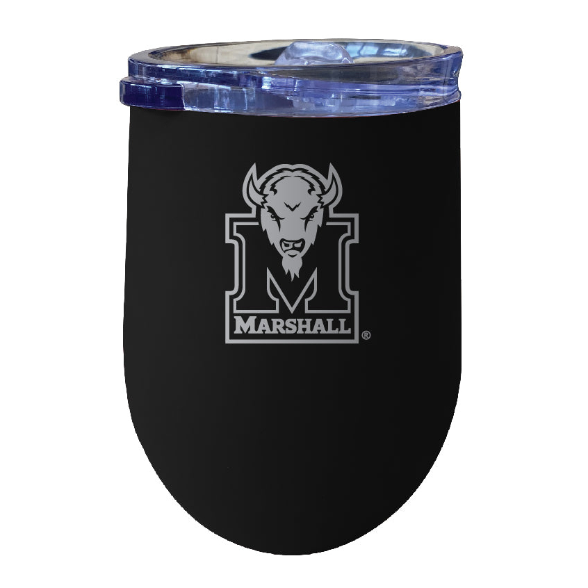 Marshall Thundering Herd 12 Oz Etched Insulated Wine Stainless Steel Tumbler - Choose Your Color - Black