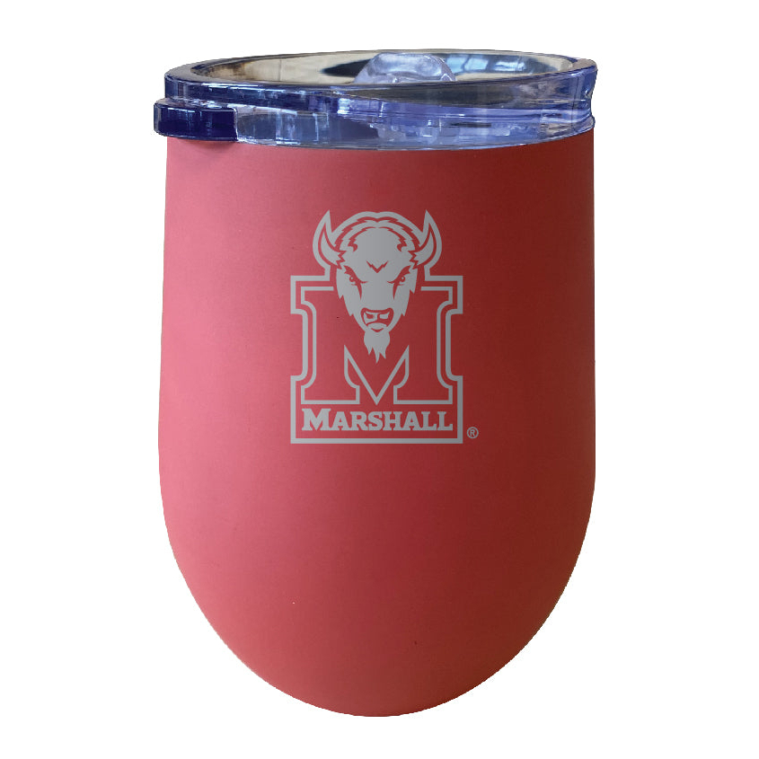 Marshall Thundering Herd 12 Oz Etched Insulated Wine Stainless Steel Tumbler - Choose Your Color - Coral