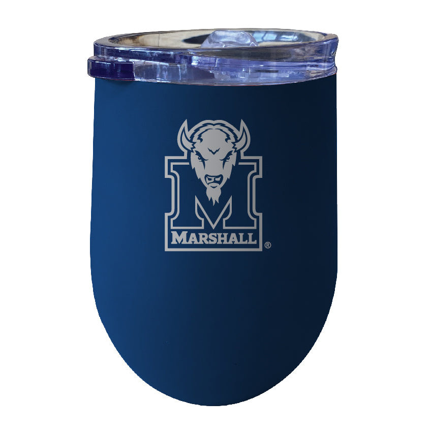 Marshall Thundering Herd 12 Oz Etched Insulated Wine Stainless Steel Tumbler - Choose Your Color - Black