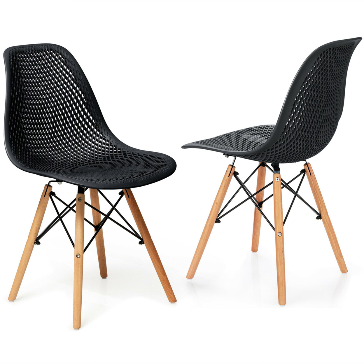 2PCS Modern DSW Dining Chair Office Home W/ Mesh Design Wooden Legs - Black