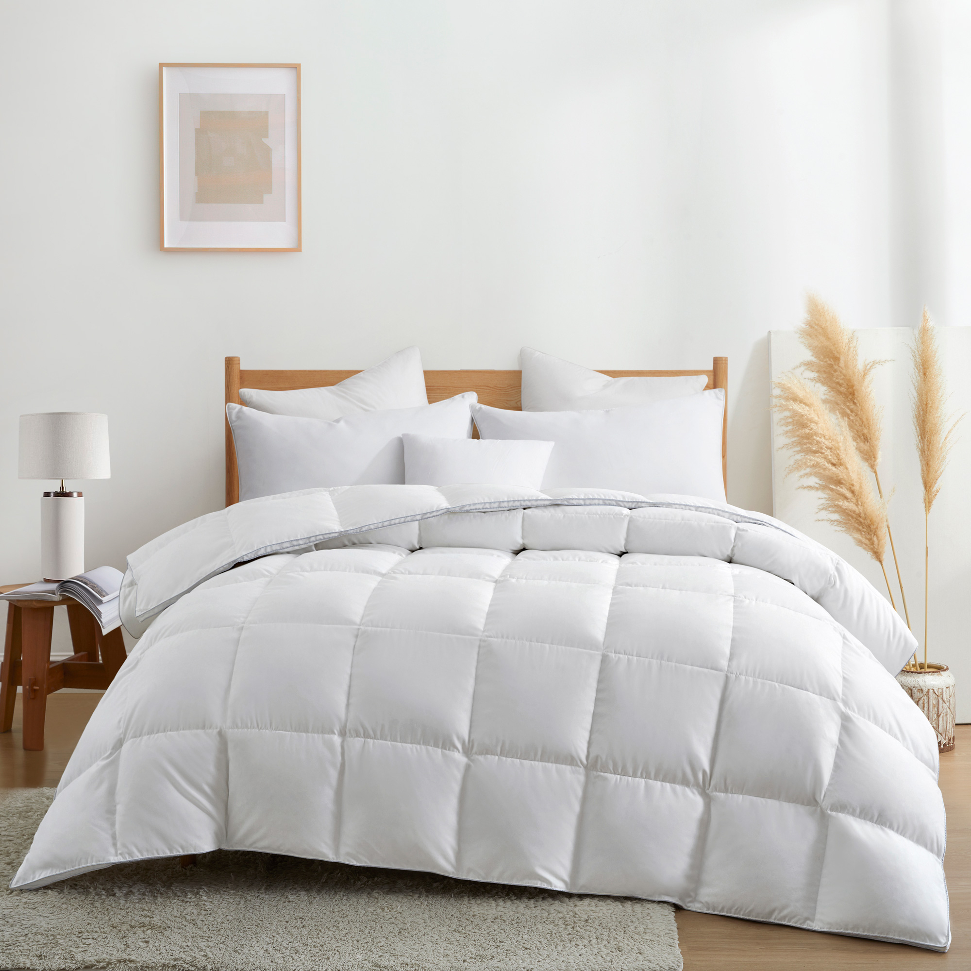 Luxurious Medium Weight White Goose Down Feathers Fiber Comforter, For All-Season Weather - Full/Queen
