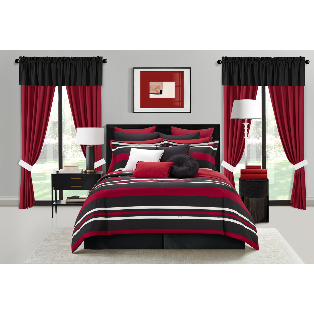 Heriberto 30 Piece Comforter Set Striped Tone On Tone Design Bed In A Bag Bedding - Red, King
