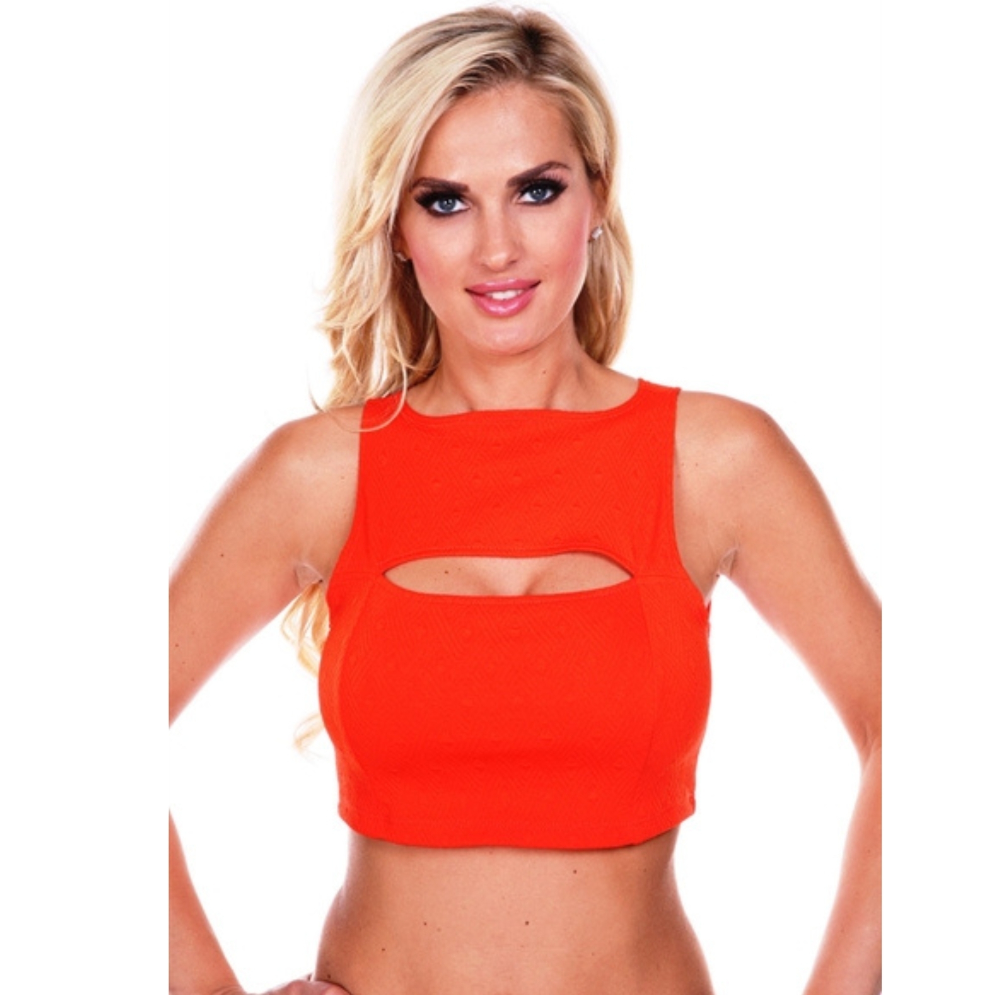 White Mark Women's Crop Top - Coral, Large