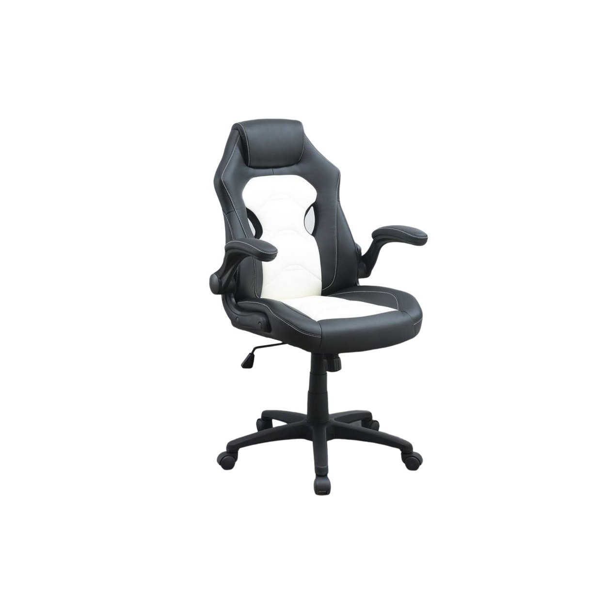42 Inch Swivel Office Gaming Chair, Adjustable, Faux Leather, Black, White