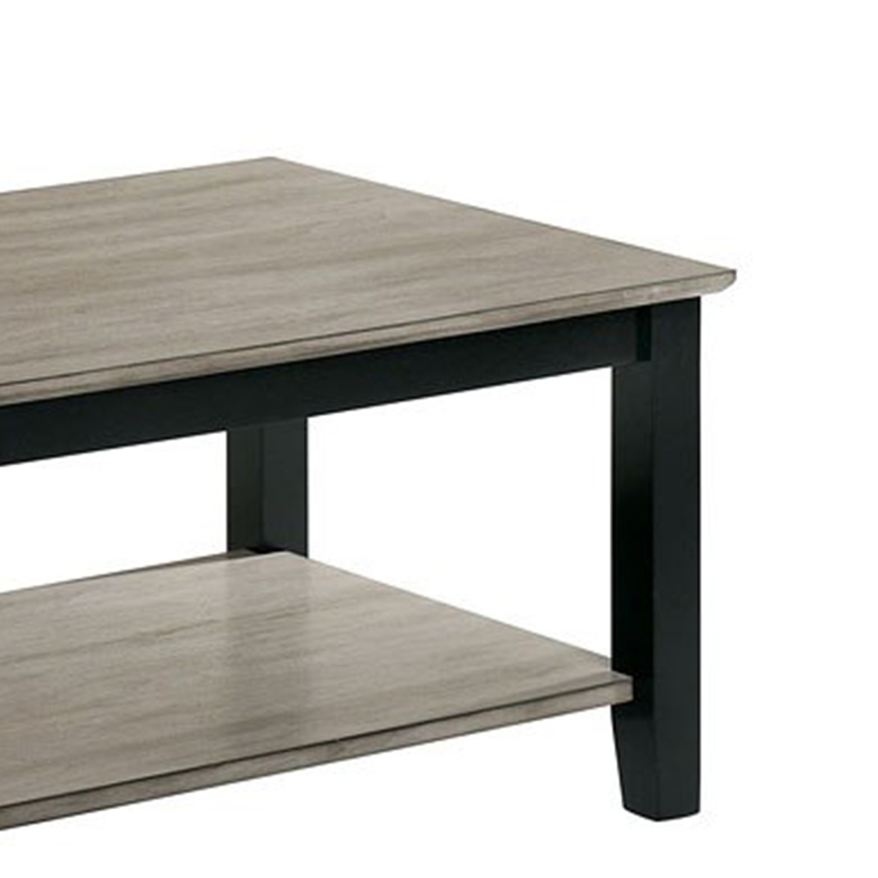 47 Inch Modern Rectangular Coffee Table, Single Shelf, Wood Grain, Gray