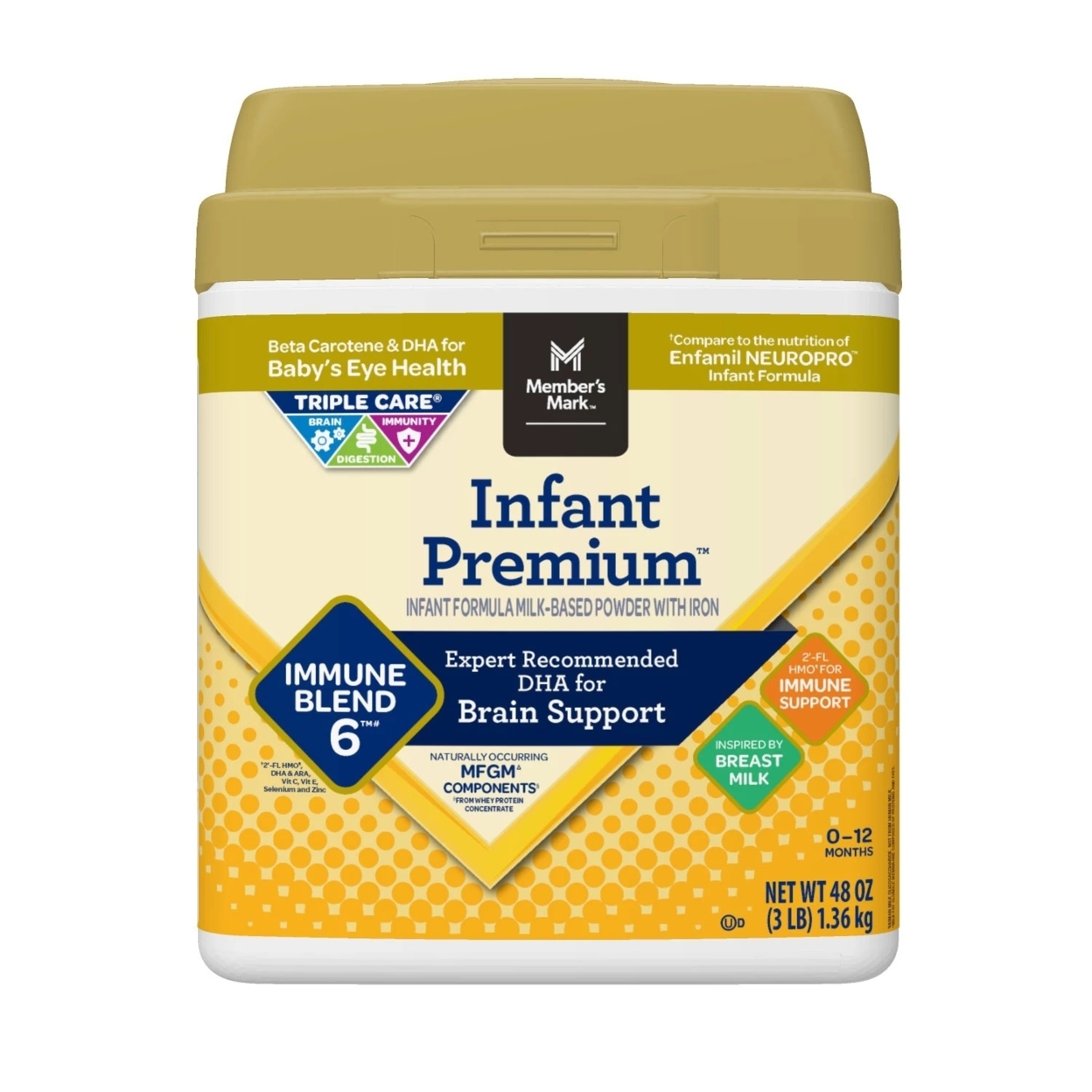 Member's Mark Infant Premium Milk-Based Formula Powder, Immune Blend (48 Ounce)