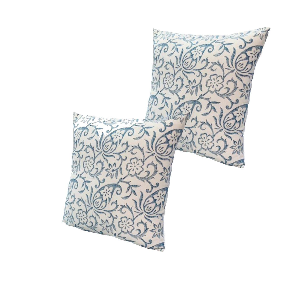 18 X 18 Square Accent Pillows, Paisley Floral Pattern, Cotton Cover, Set Of 2, Blue, White