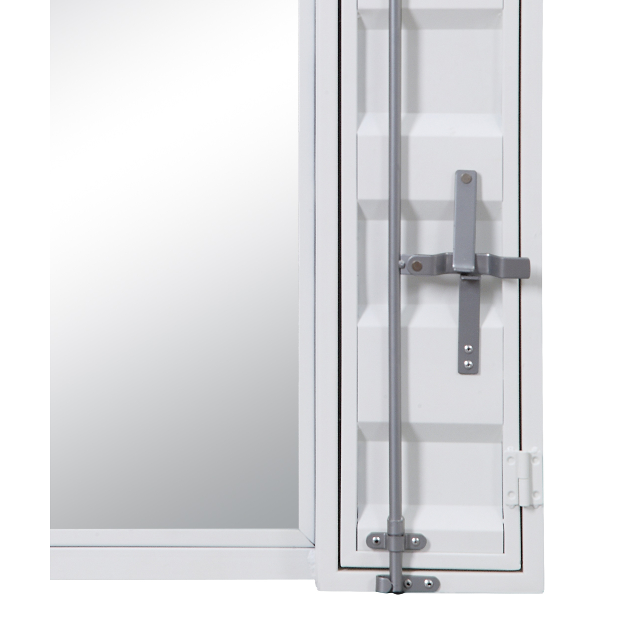 Industrial Style Metal Vanity Mirror With Recessed Door Storage, White