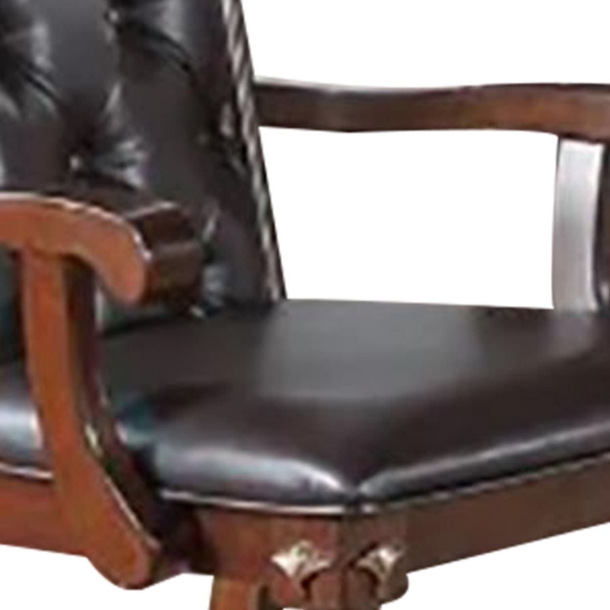 Kipp 28 Inch Set Of 2 Dining Armchairs, Button Tufted, Black Faux Leather