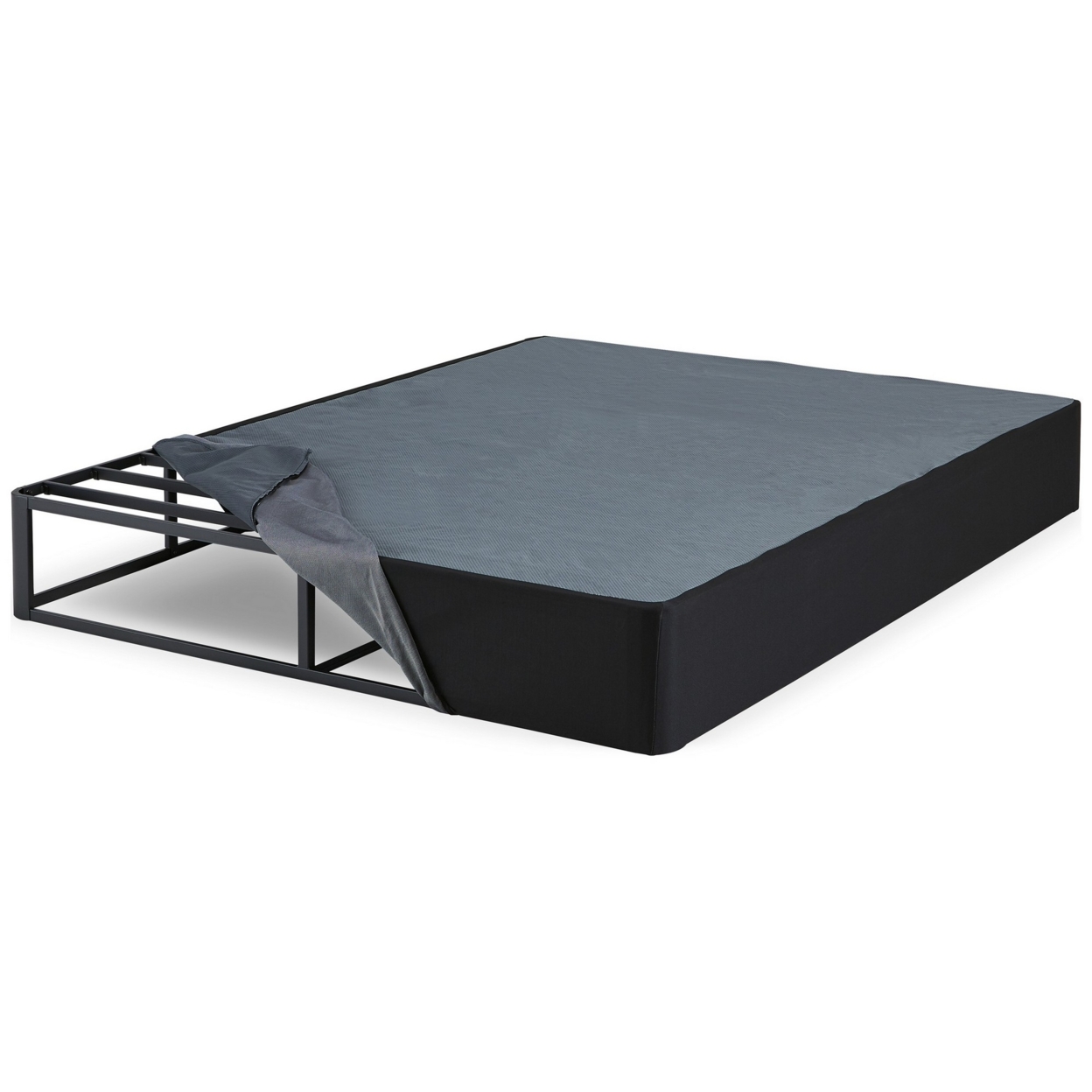 Metal Queen Size Bed Foundation, Removable Gray Fabric Cover, Foldable