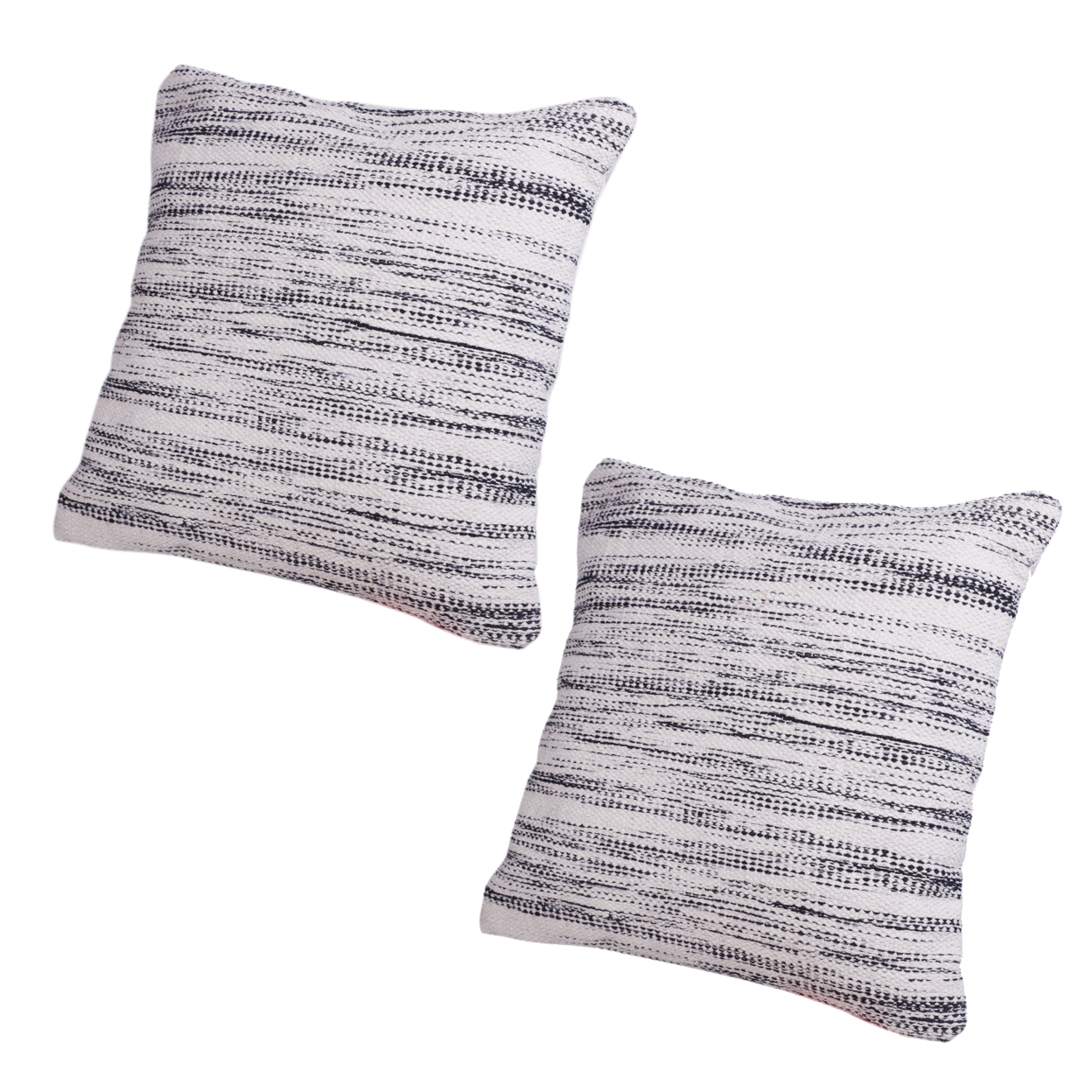 18 X 18 Handcrafted Cotton Accent Throw Pillows, Woven Lined Design, Set Of 2, White, Gray, Black