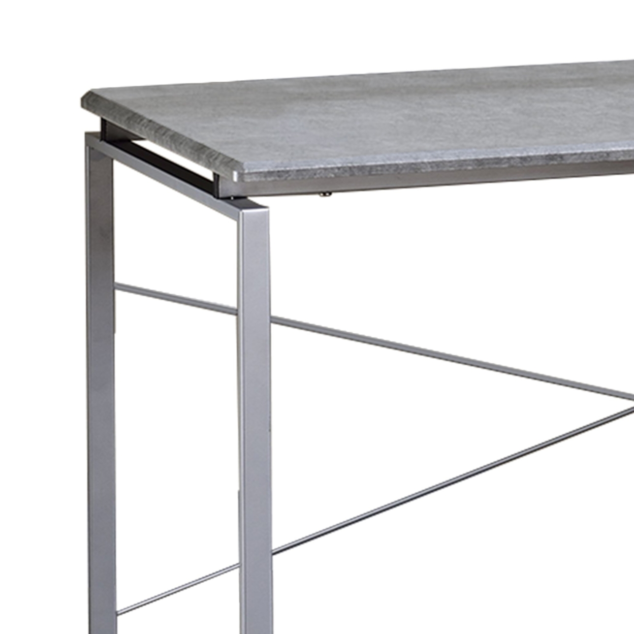 Sled Base Rectangular Table With X Shape Back And Wood Top,Gray And Silver