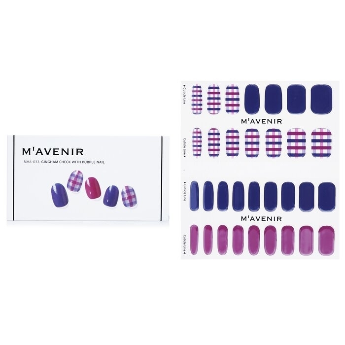 Mavenir - Nail Sticker (Patterned) - # Gingham Check With Purple Nail(32pcs)