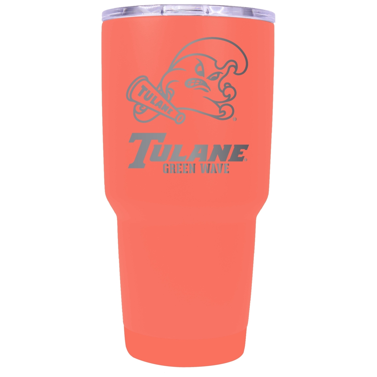 Tulane University Green Wave 24 Oz Laser Engraved Stainless Steel Insulated Tumbler - Choose Your Color. - Coral