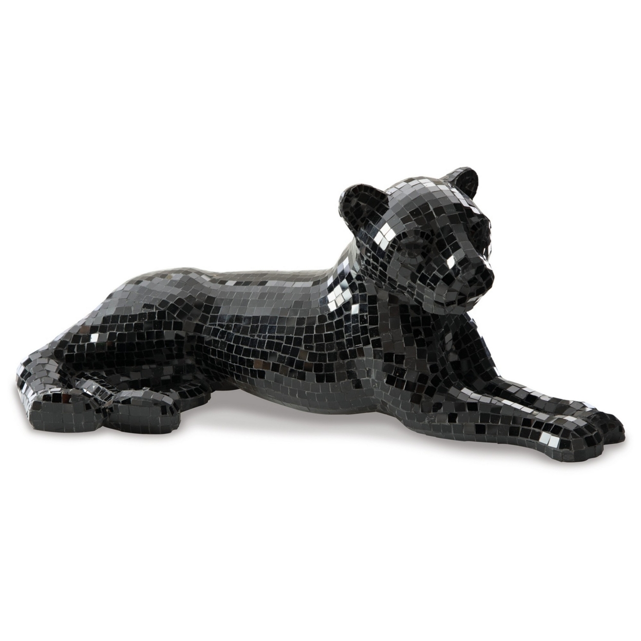 24 Inch Decorative Panther Sculpture, Mosaic Glass, Handcrafted, Black