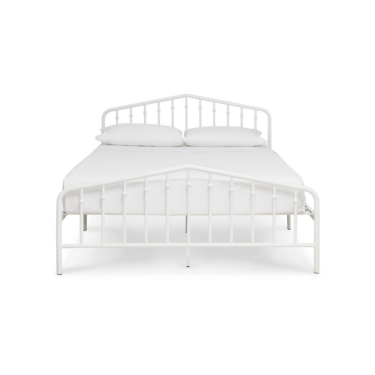 Queen Size Platform Bed, Classic Arched Headboard, White Metal Frame