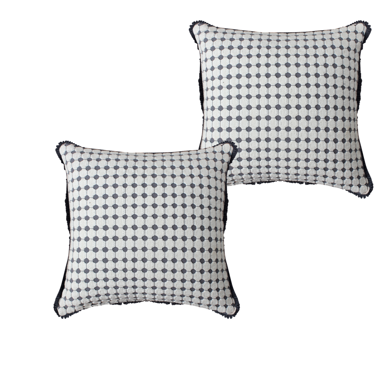 18 X 18 Handcrafted Square Cotton Accent Throw Pillow, Woven, Dotted Tile Design, Set Of 2, White, Gray