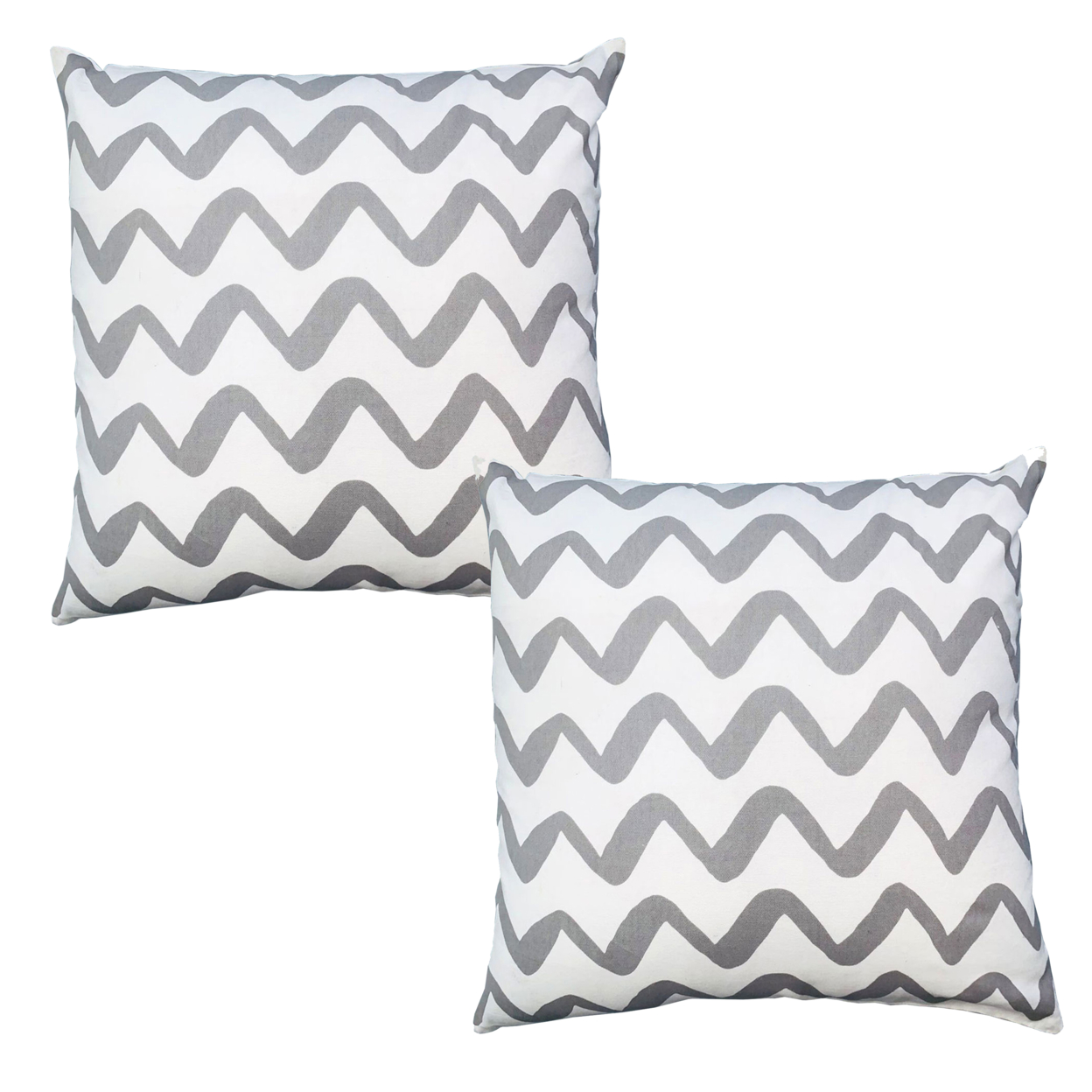 20 X 20 Square Cotton Accent Throw Pillows, Chevron Pattern, Set Of 2, Gray, White
