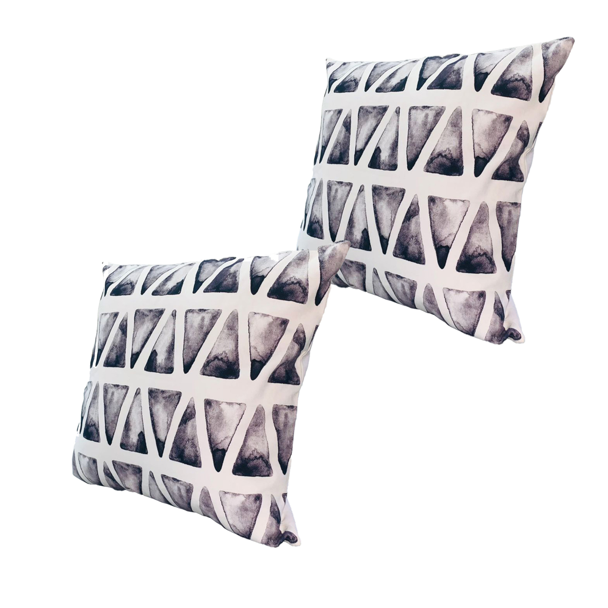 20 X 20 Square Cotton Accent Throw Pillows, Triangular Pattern, Set Of 2, Gray, White