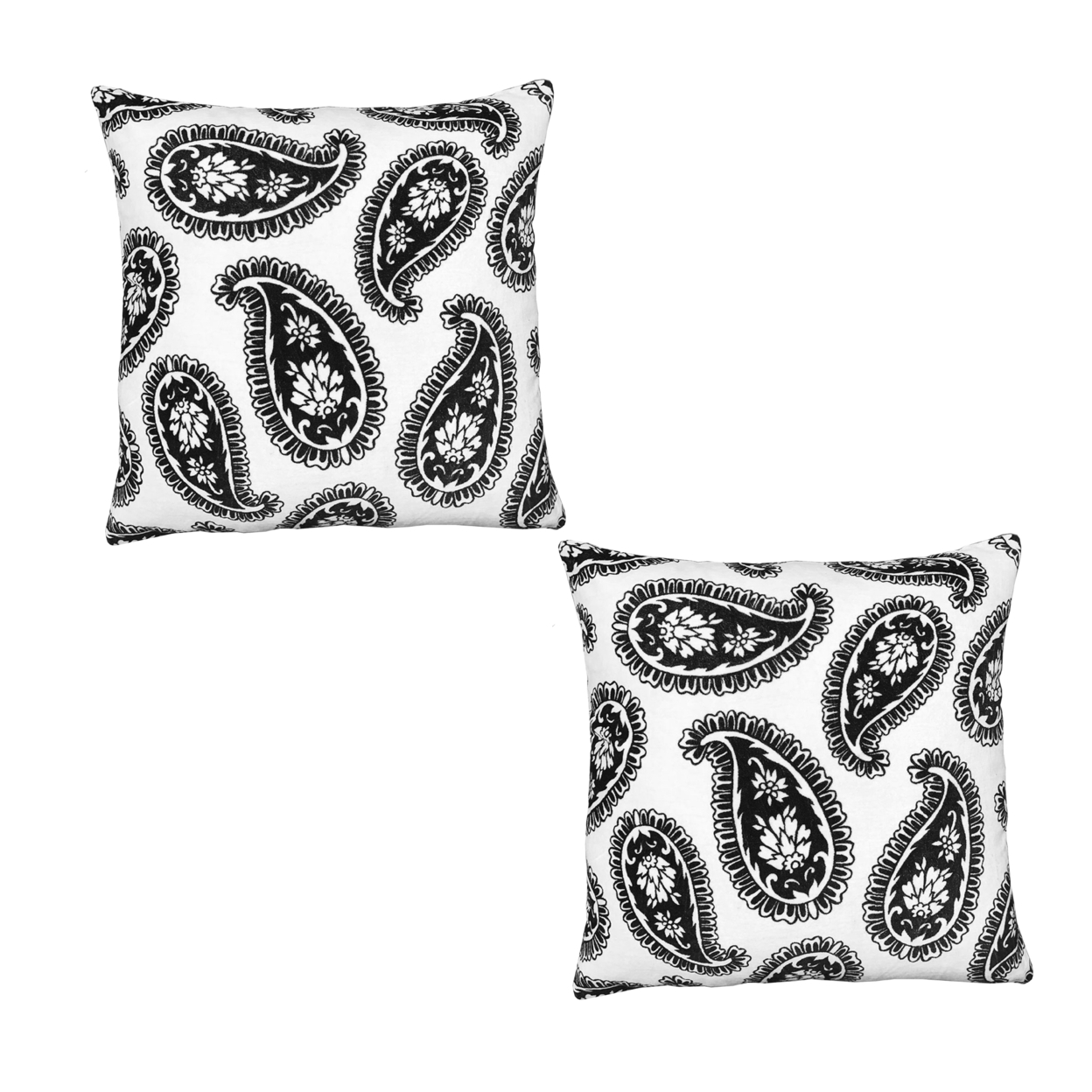 20 X 20 Square Accent Throw Pillows, Paisley Print, Set Of 2, Black, White