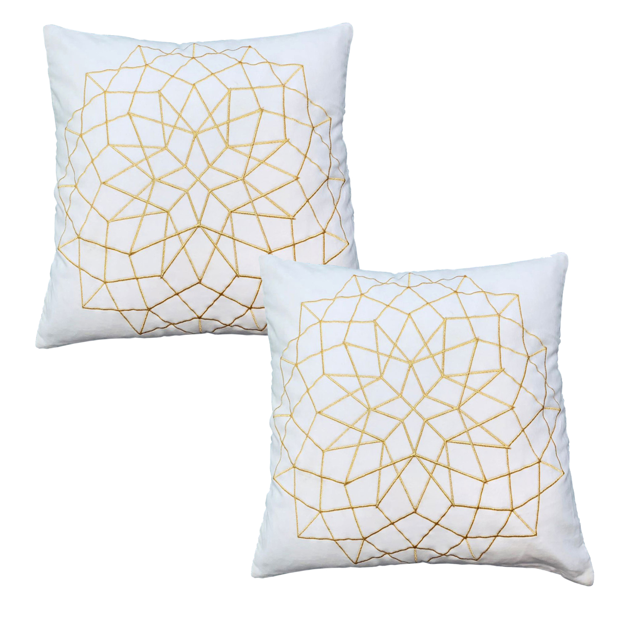 Hugo 20 X 20 Square Accent Throw Pillows, Embroidered Abstract Pattern, Set Of 2, White, Gold