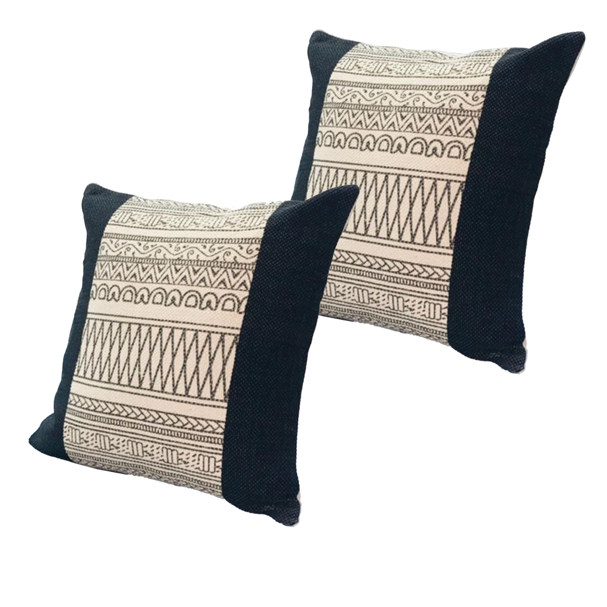 18 X 18 Square Cotton Accent Throw Pillows, Aztec Linework Pattern, Set Of 2, Off White, Black