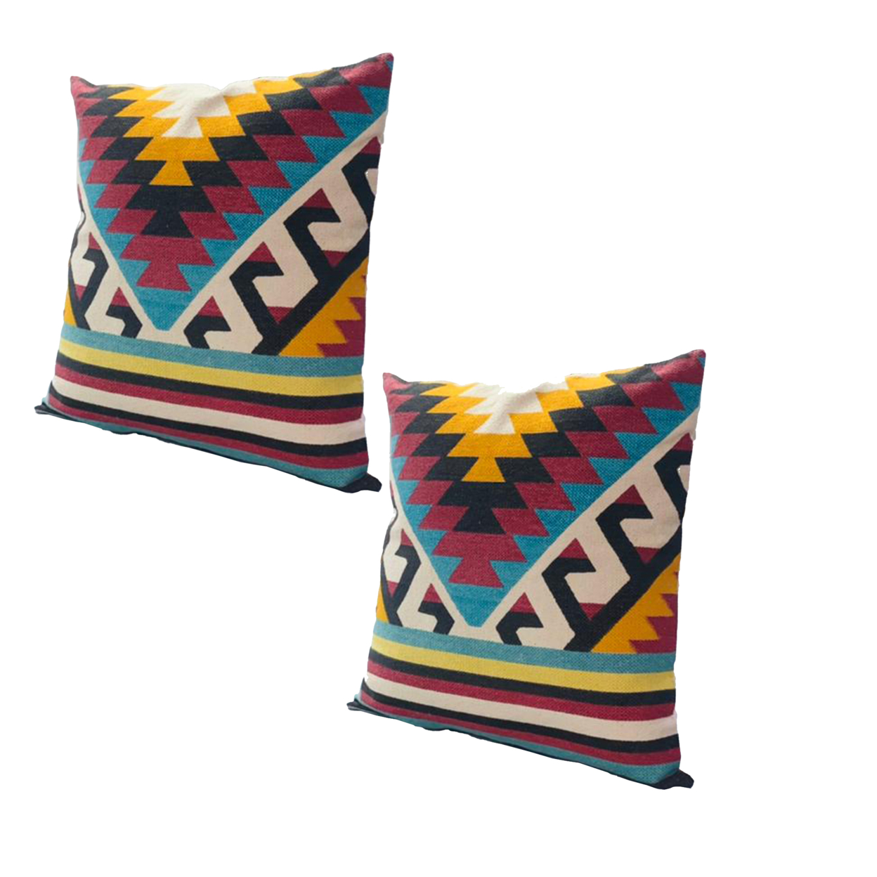 24 X 24 Square Cotton Accent Throw Pillows, Geometric Aztec Pattern, Set Of 2, Multicolor