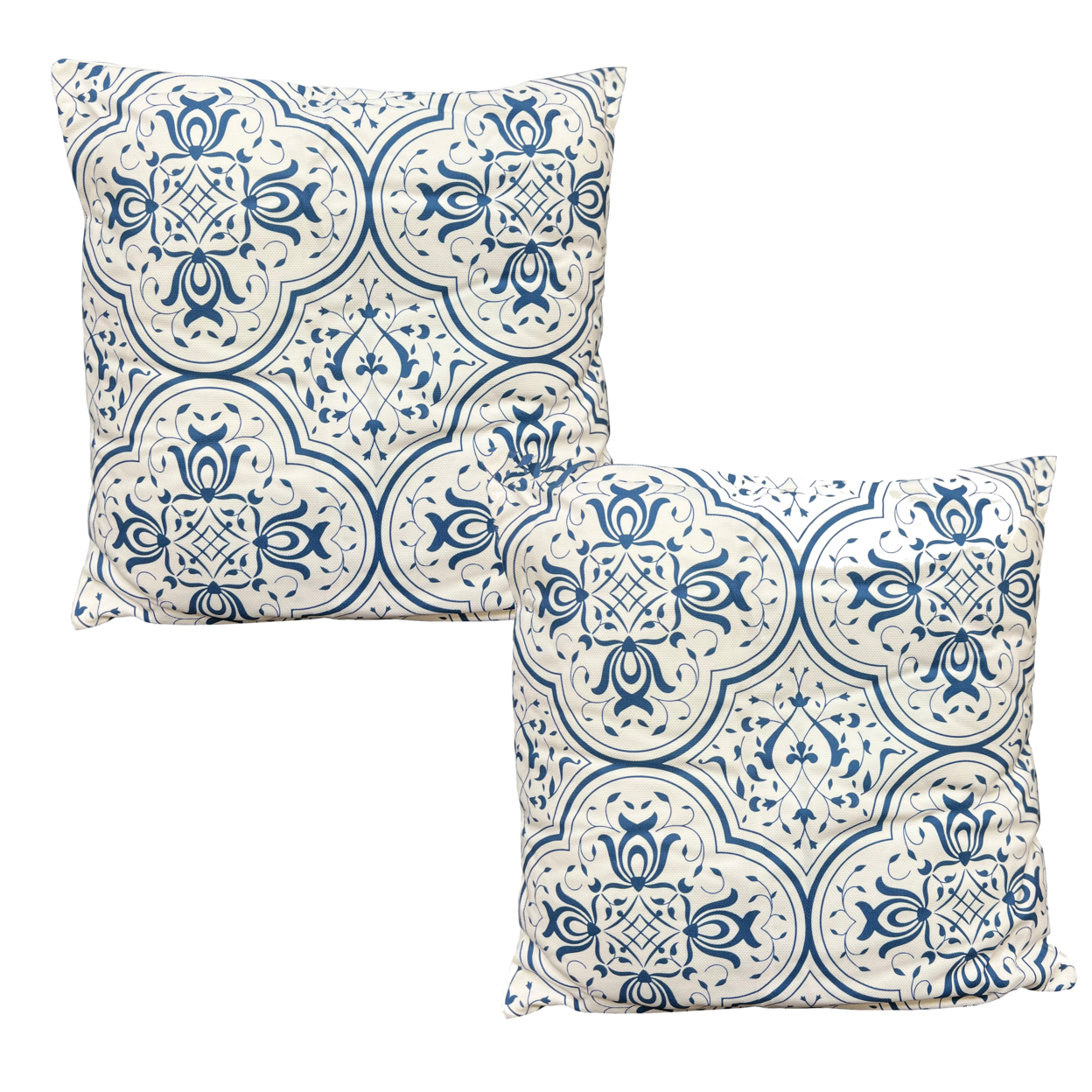 17 X 17 Inch Decorative Square Cotton Accent Throw Pillows, Classic Damask Print, Set Of 2, Blue And White