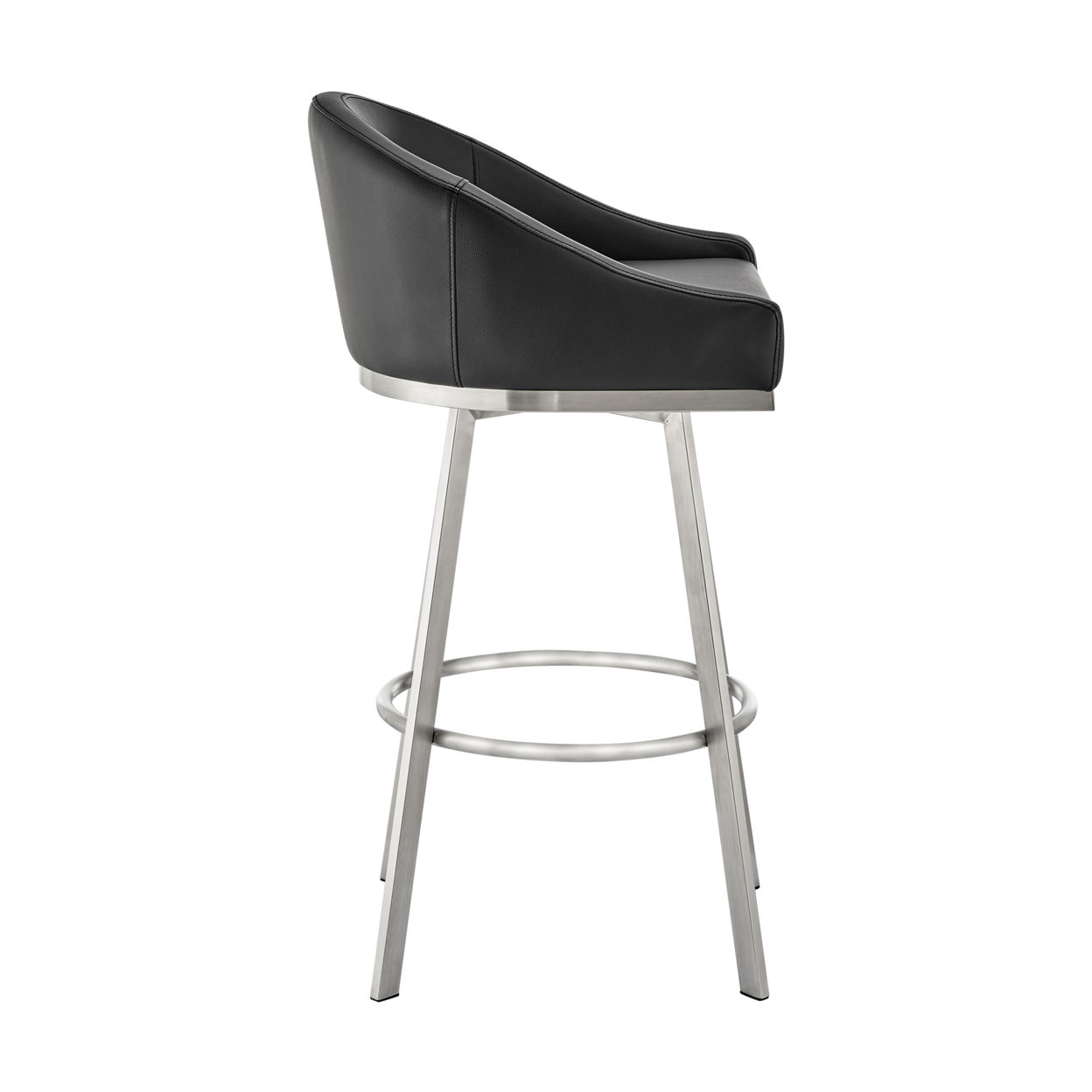 Sheryl 26 Inch Swivel Counter Stool Chair, Low Back, Black Faux Leather- Saltoro Sherpi