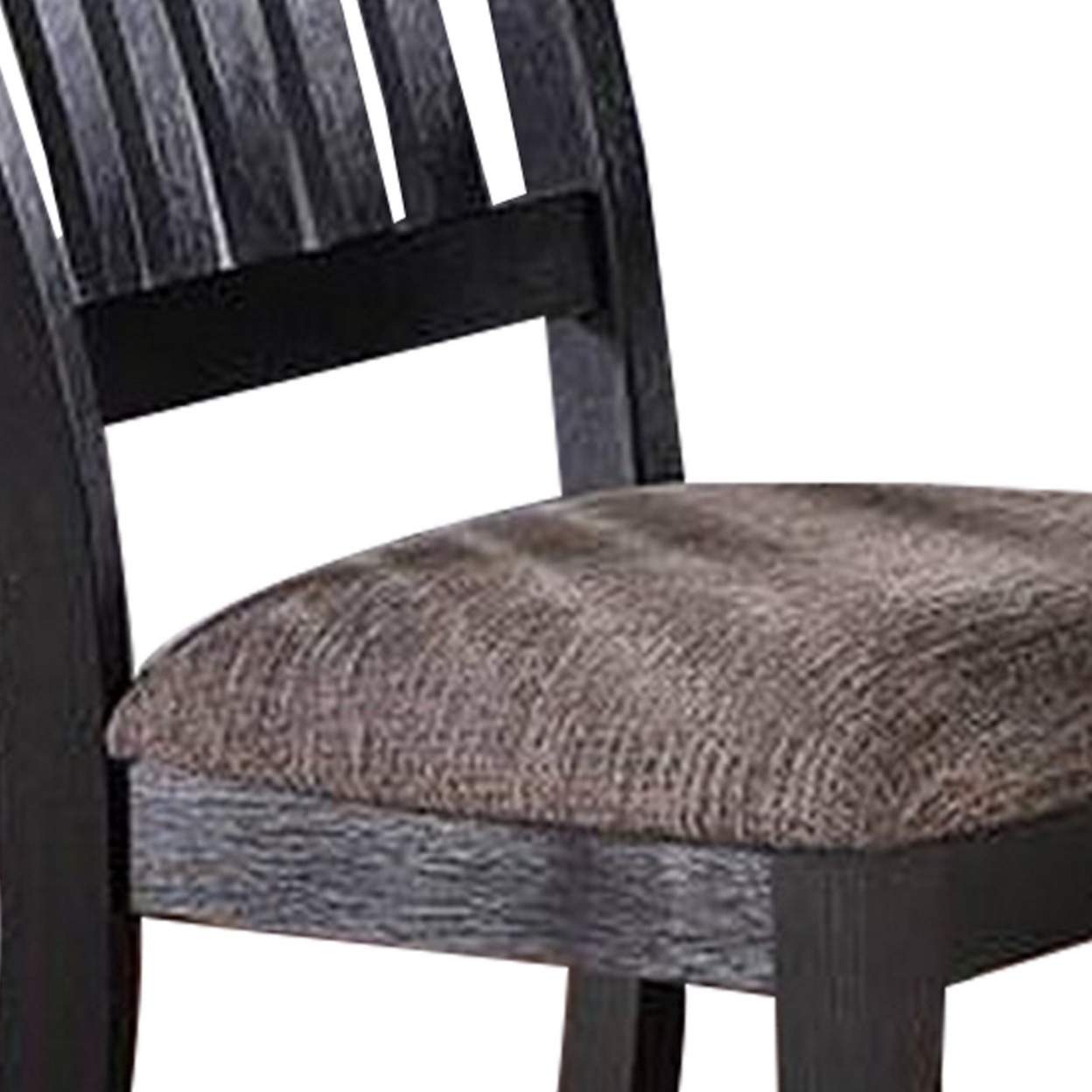 23 Inch Wood Dining Chair, Set Of 2, Slatted Back, Cushioned Seat, Gray
