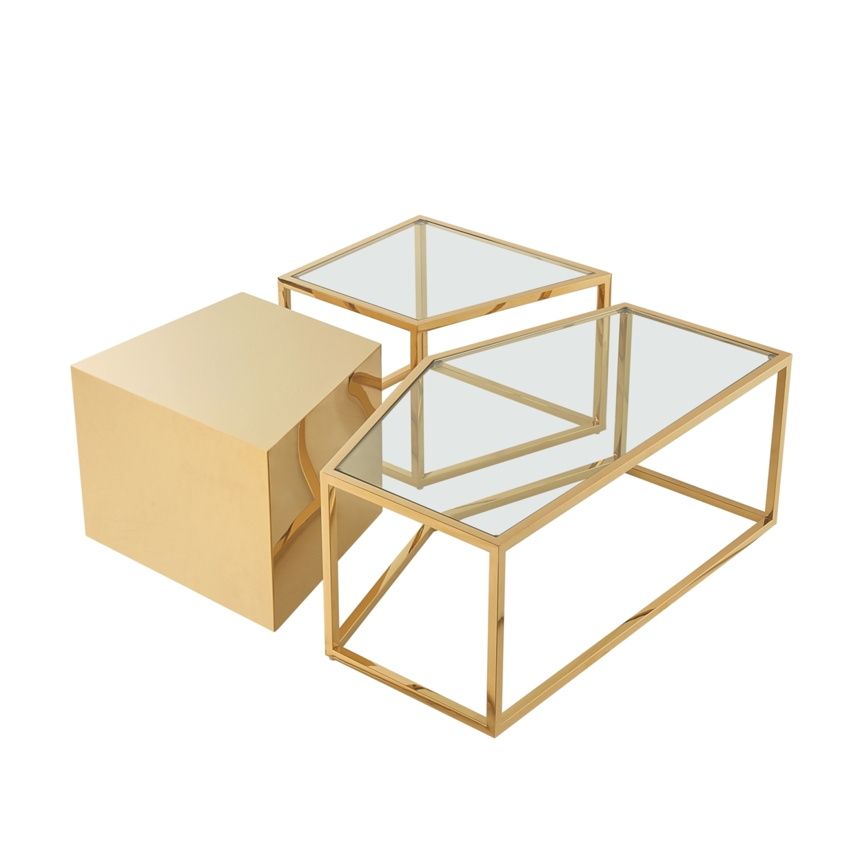 Cailin Table - 3 Pieces, Metal Open Frame, Glass Top - Gold