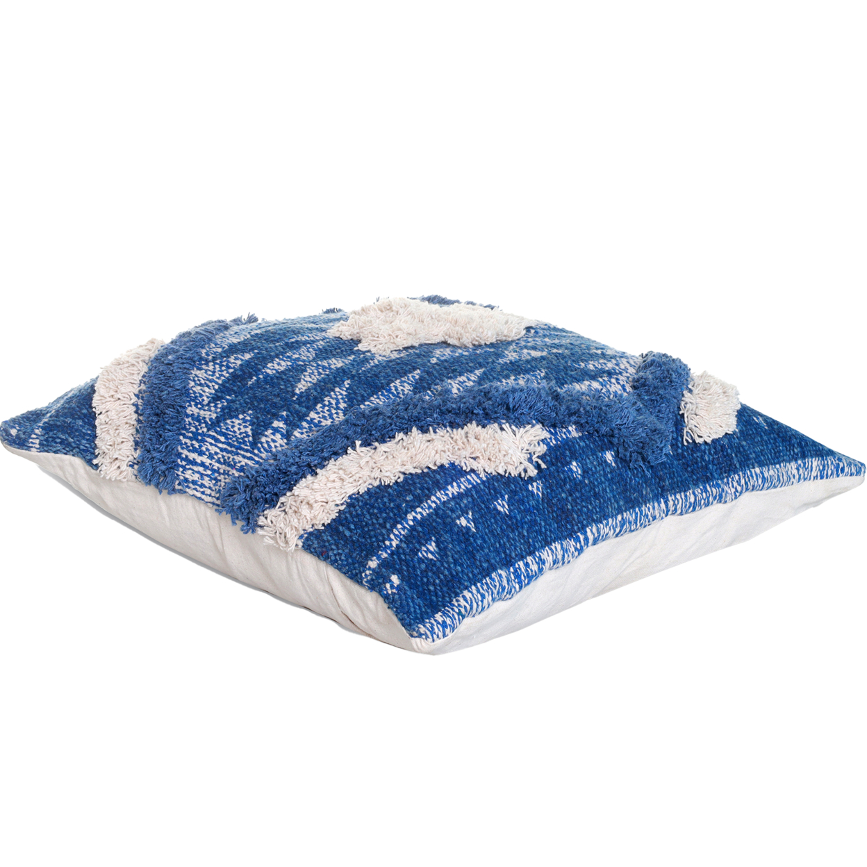 18 X 18 Shaggy Cotton Accent Throw Pillows, Southwest Aztec Pattern, Set Of 2, Blue, White