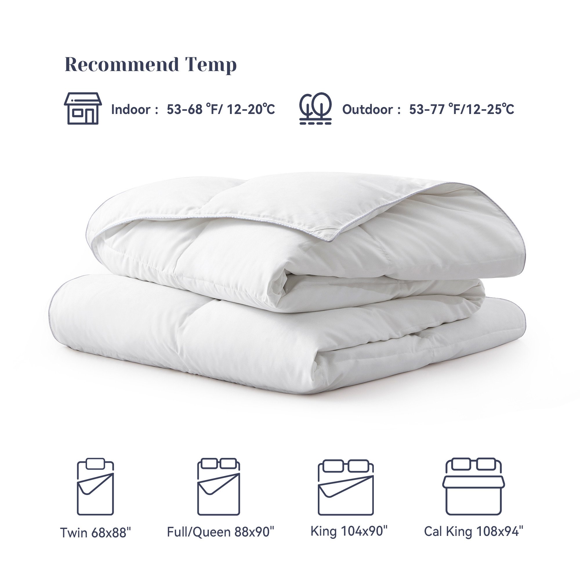 Ultimate Comfort Lightweight Comforter With White Goose Feather Fiber And White Goose Down, White, Full Queen Size