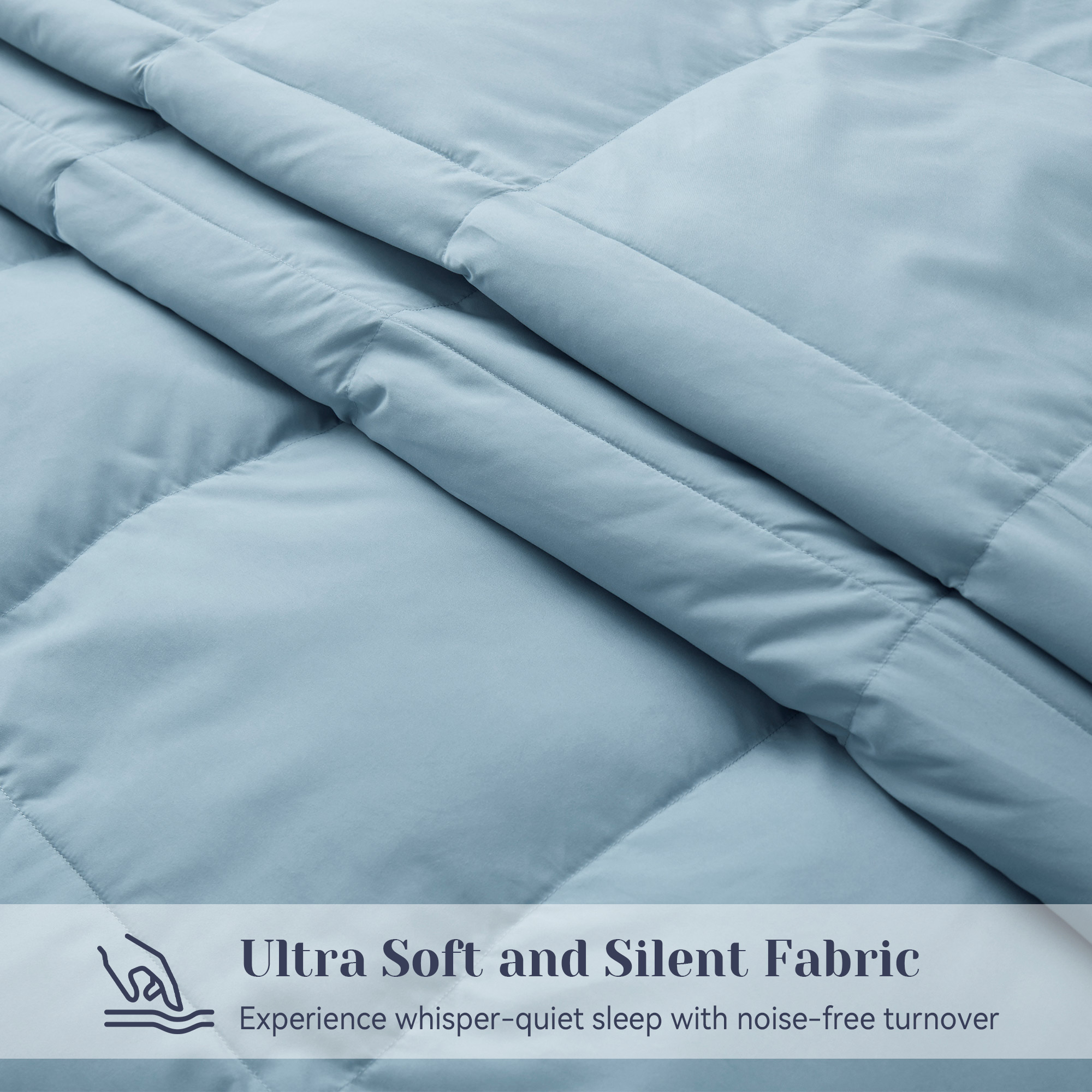 Lightweight Summer Down Blanket, White Goose Down Feather Fiber Comforter, Steel Blue, Twin Size