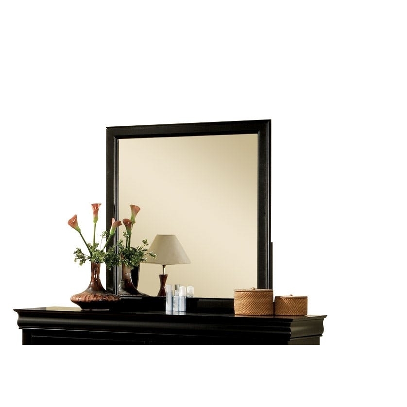 Wooden Frame Mirror , Black- Saltoro Sherpi