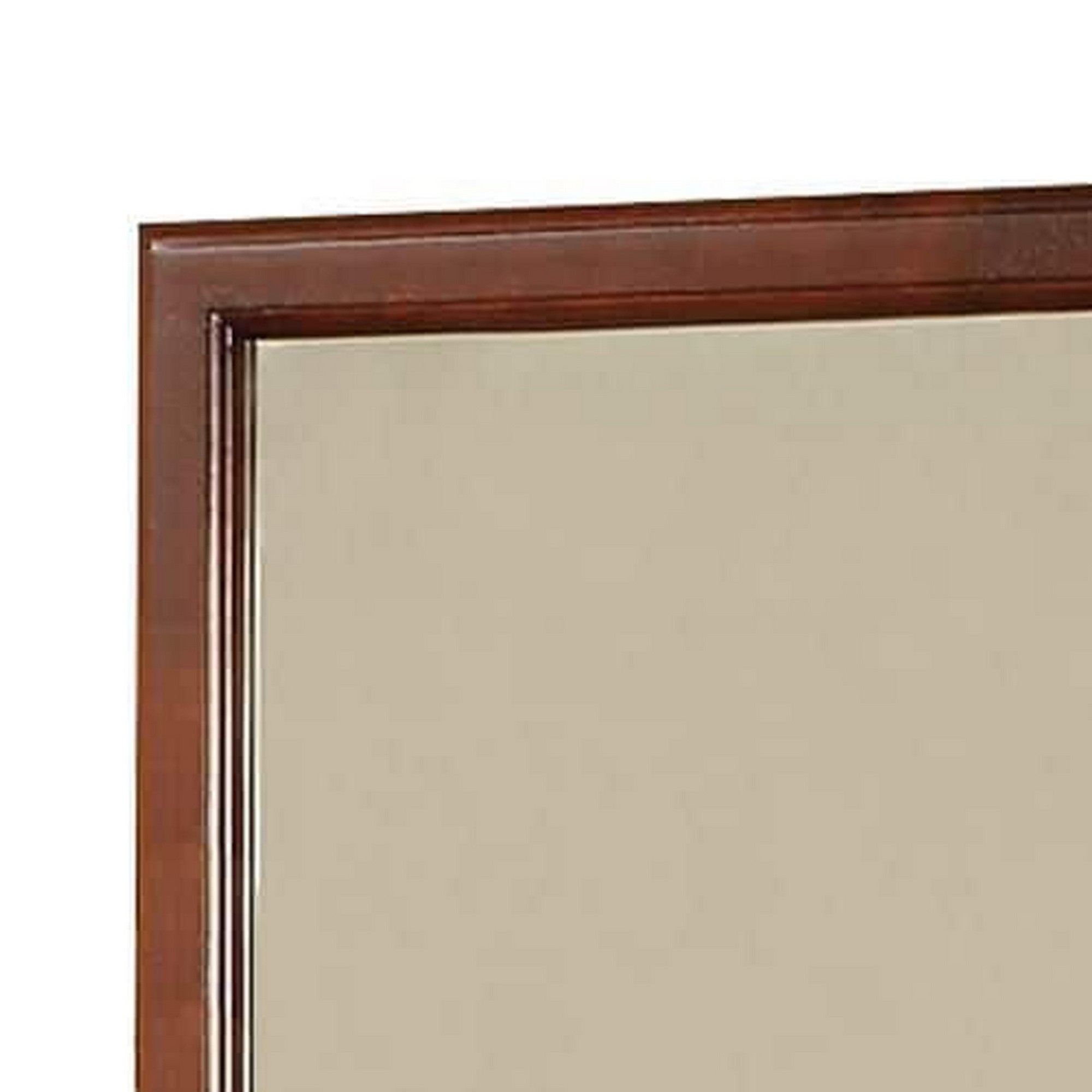 Wooden Frame Mirror , Cherry Brown- Saltoro Sherpi