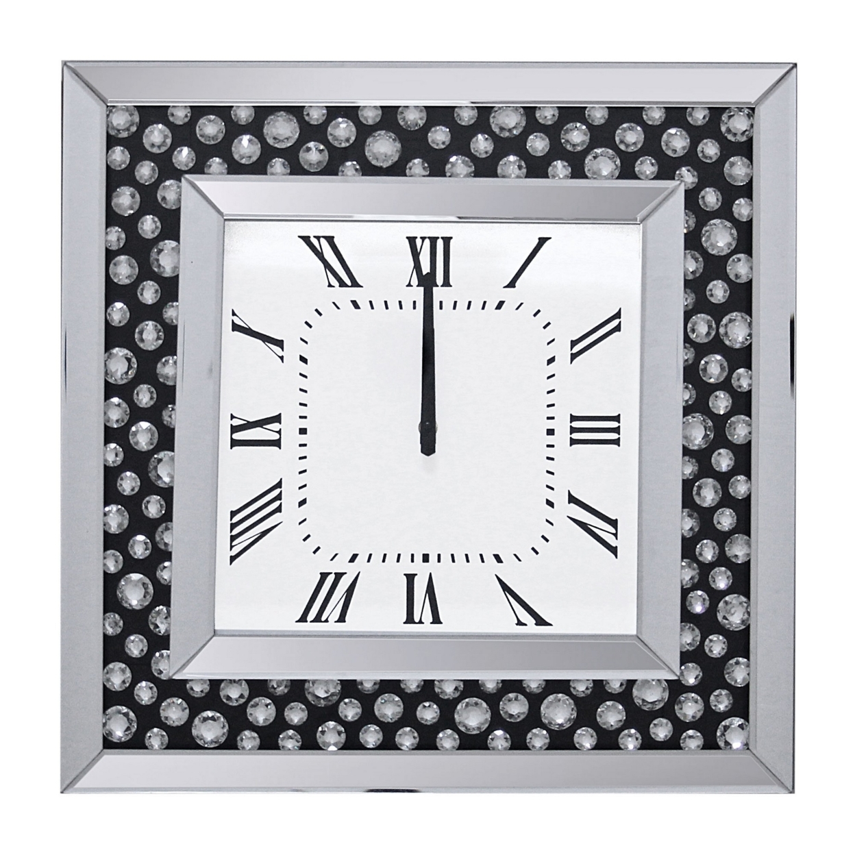Beveled Mirror Frame Textured Analog Wall Clock, Black & White- Saltoro Sherpi